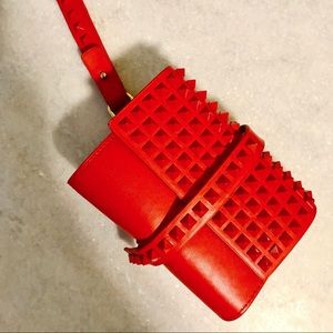 Zara red studded clutch